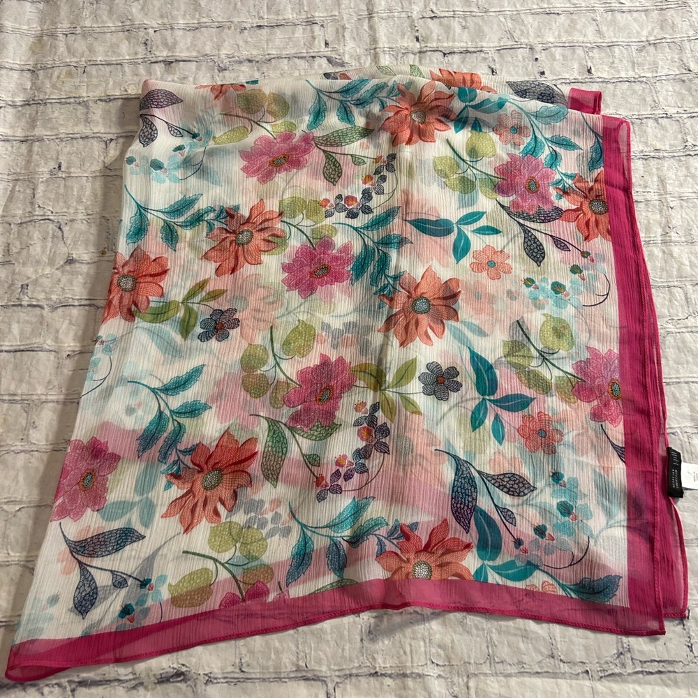 J.JILL WEAREVER COLLECTION 100% SILK SHEER HAWAIIAN BLOOMS SQUARE SCARF O/S